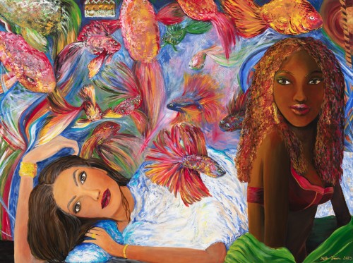 Fanni Mikó - Dipinti - FEMALES AND BETTAS - 2023, ACRYLIC, CANVAS - 90 X 120