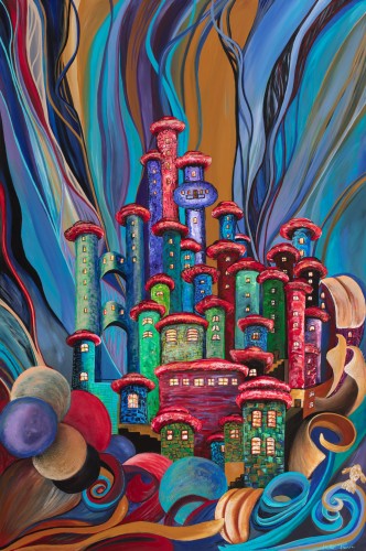 Fanni Mikó - Dipinti - FLOATING CITY - 2024, ACRYLIC, CANVAS - 120 X 80